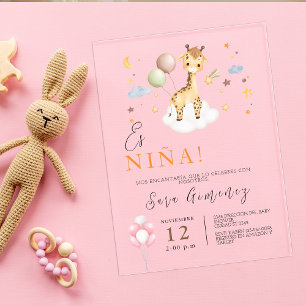 Invitations En Acrylique Espagnol Baby Girl Douche Giraffe Avec Ballons