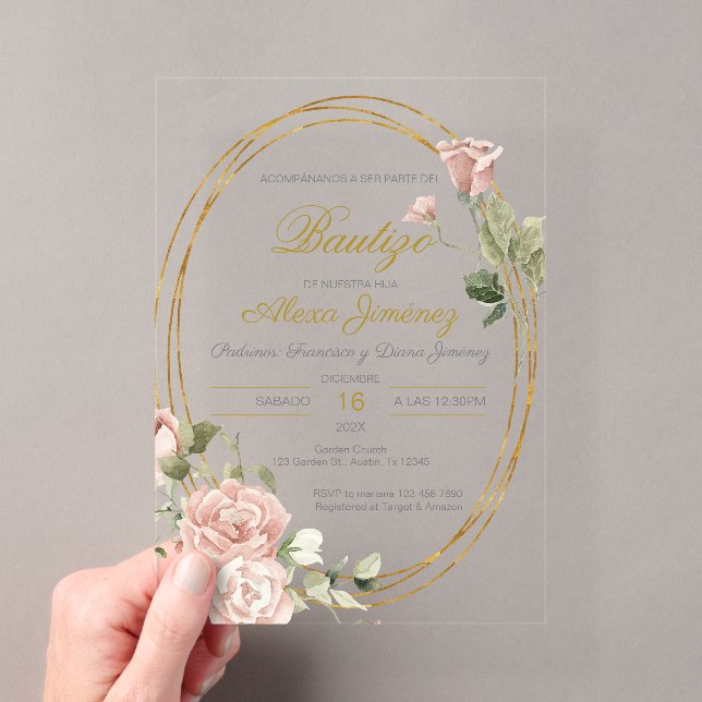 Invitations En Acrylique Espagnol Baptême Girl (In situ (ordinateur de poche))