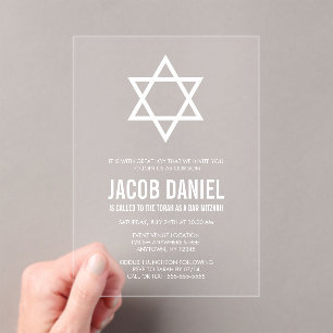Invitations En Acrylique Etoile moderne de David Bar Mitzvah