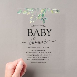 Invitations En Acrylique Eucalyptus baby shower verdoyant