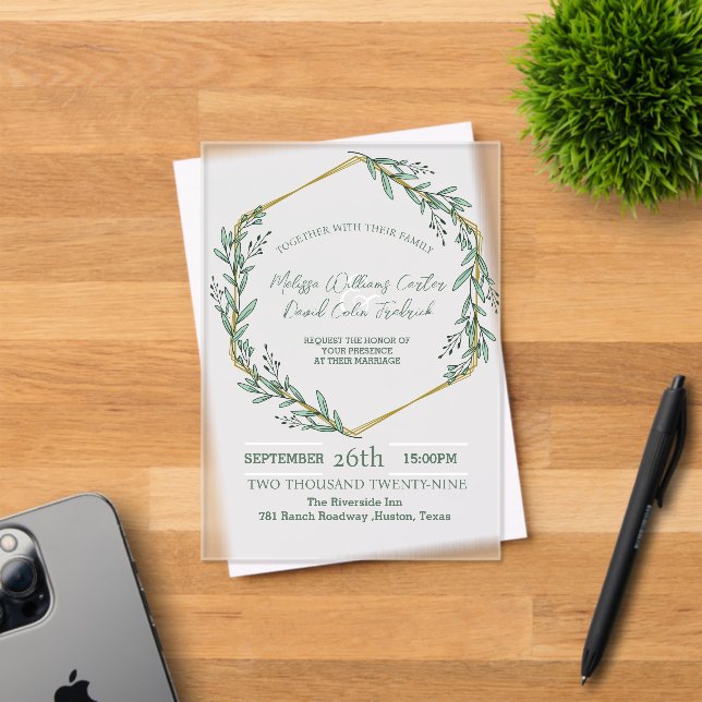Invitations En Acrylique Eucalyptus géométrique Mariage de verdure botaniqu (Insitu (Carte d'invitation))