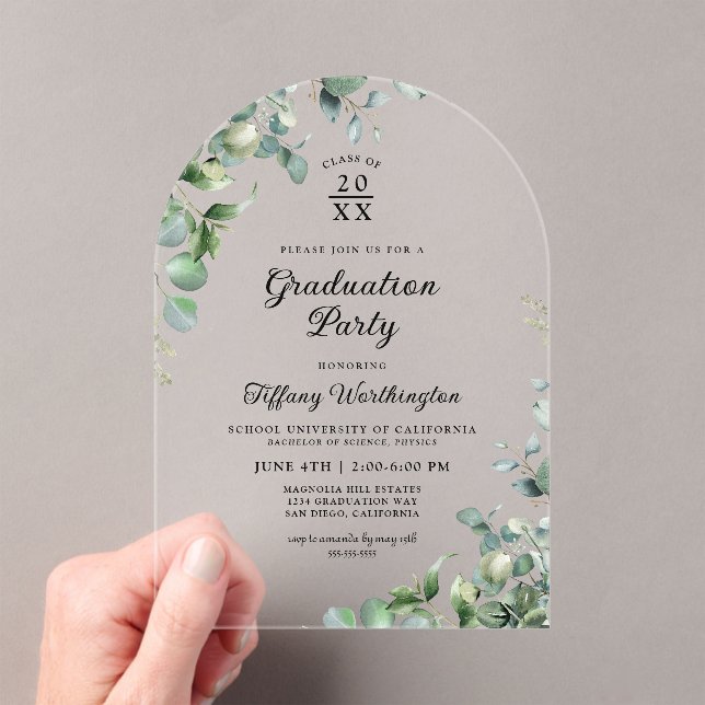 Invitations En Acrylique Eucalyptus Graduation Party (In situ (ordinateur de poche))