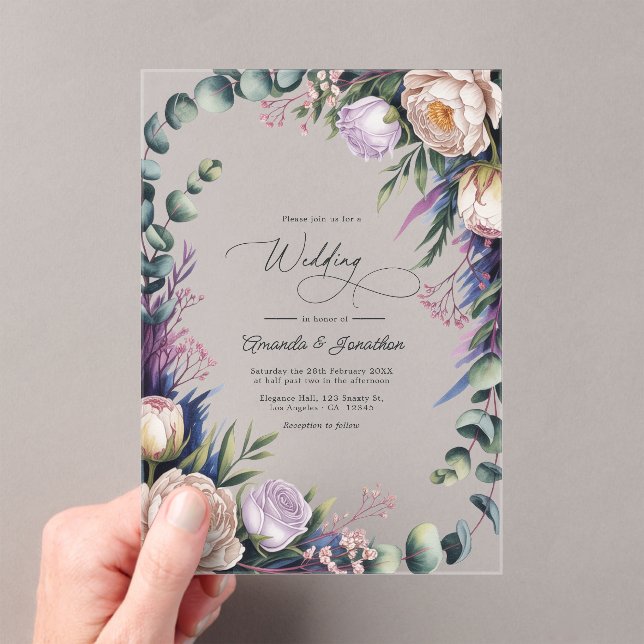 Invitations En Acrylique Eucalyptus, Lavender & Champagne Blush Wedding (In situ (ordinateur de poche))