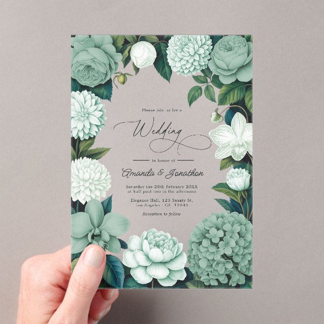 Invitations En Acrylique Eucalyptus Soft, Mint Frost & Snowdrop Wedding (In situ (ordinateur de poche))