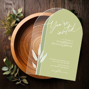 Invitations En Acrylique Eucalyptus Tons de Couleur Mariage Vert ID901