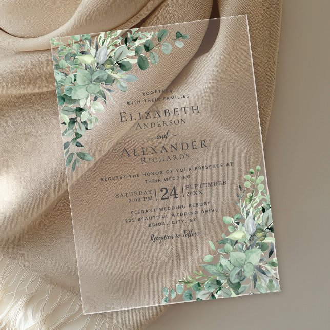 Invitations En Acrylique Eucalyptus Verdure Aquarelle Boho Mariage (Créateur téléchargé)