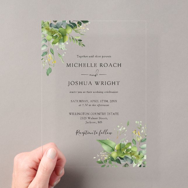 Invitations En Acrylique Eucalyptus Verdure Floral Mariage élégant (In situ (ordinateur de poche))