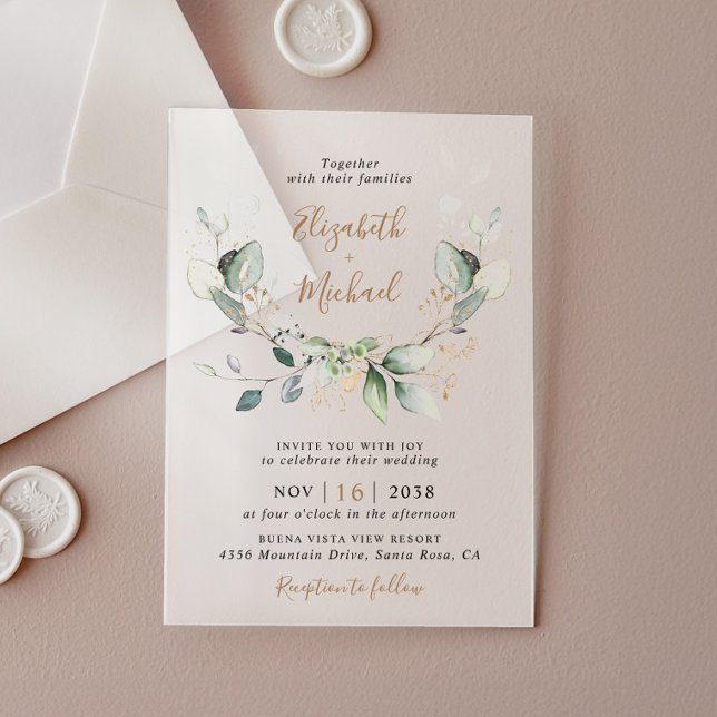 Invitations En Acrylique Eucalyptus Vert Aquarelle Mariage Frosted (Celebrate your wedding in style with our elegant acrylic invitations
)