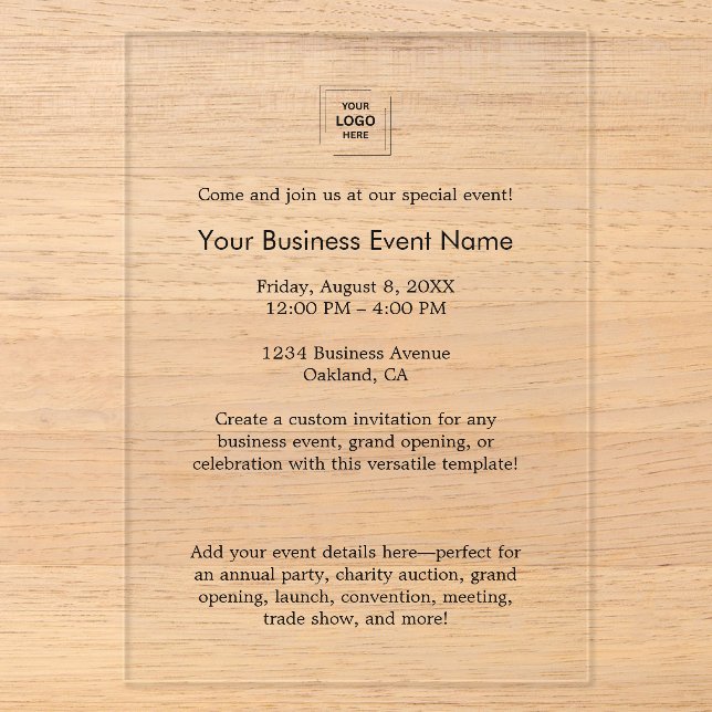 Invitations En Acrylique Événement d'entreprise | Professionnel minimaliste (Recto)