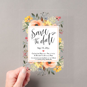 Invitations En Acrylique Événement printemps orange jaune floral à ne pas m