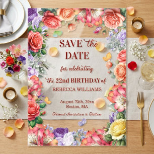 Invitations En Acrylique Faire part d'anniversaire 22 ans à motifs floraux 