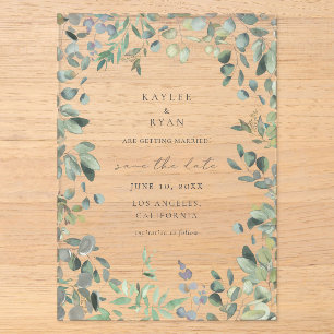 Invitations En Acrylique Faire part de date de Rustique Eucalyptus