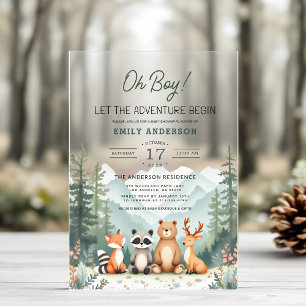 Invitations En Acrylique Faisons Démarrer l'Aventure Baby Shower en Forêt d