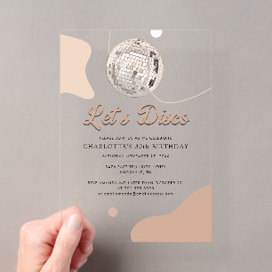 Invitations En Acrylique Faisons la Disco Rétro Groovy Fête d'anniversaire 
