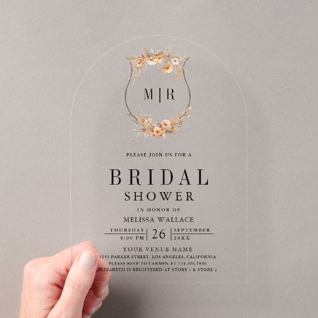 Invitations En Acrylique Fall Autumn Wildflower Crest Bridal Shower (In situ (ordinateur de poche))