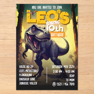 Invitations En Acrylique Fanatique du dinosaure T-Rex 10e anniversaire