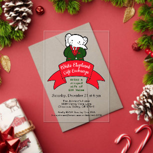 Invitations En Acrylique Fancy White Elephant Noël échange cadeau