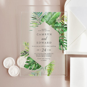 Invitations En Acrylique Far Tropical Palm Leaf Destination Plage Mariage