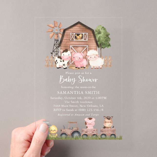 Invitations En Acrylique Farm Animals, Cute Animals, Barn, Baby Shower (In situ (ordinateur de poche))