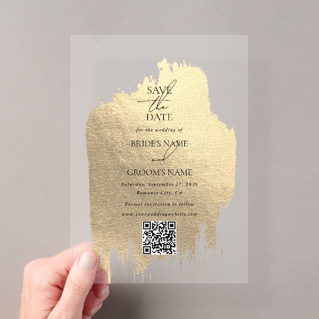 Invitations En Acrylique Faux Gold Foil Clair Mariage Enregistrer les dates (In situ (ordinateur de poche))