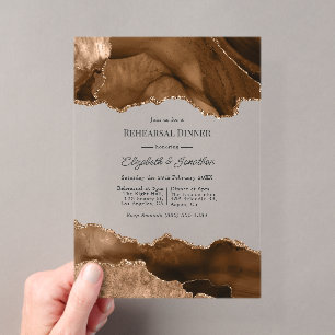 Invitations En Acrylique Faux Pailletage Terres Neutres Agate Dîner de Répé
