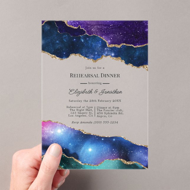 Invitations En Acrylique Faux Paillettes Céleste Agate Dîner de Répétition (In situ (ordinateur de poche))