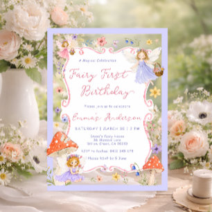 Invitations En Acrylique Fée Capricieuse 1er Anniversaire Filles Florales