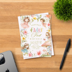 Invitations En Acrylique Fée Colorée Premier Anniversaire Jardin Enchanté