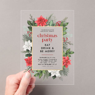 Invitations En Acrylique Festif Floral Frame de Noël