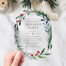 Invitations En Acrylique Festive et Holly Berries Wreath Holiday