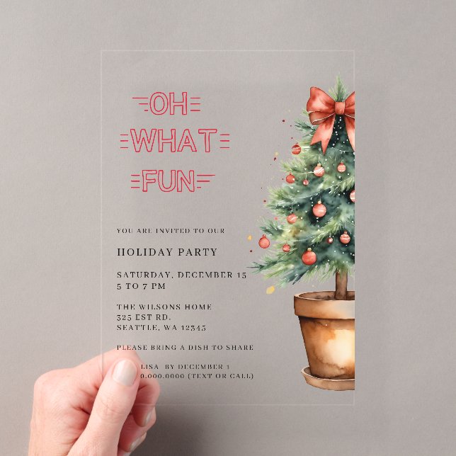Invitations En Acrylique Festive Red Bow Christmas Tree Party (In situ (ordinateur de poche))