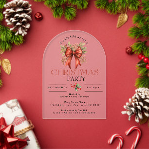 INVITATIONS EN ACRYLIQUE FESTIVE RED VACANCES BOW CHRISTMAS PARTY