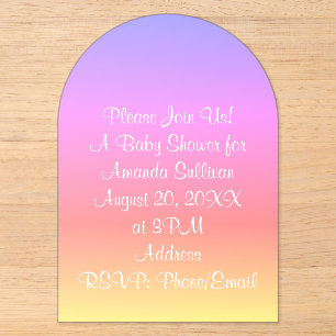 Invitations En Acrylique Fête bébé Arc-en-ciel pastel Rose Bleu Violet 4Ama