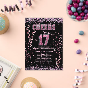 Invitations En Acrylique Fête d'anniversaire 17 ans Paillettes roses Strass