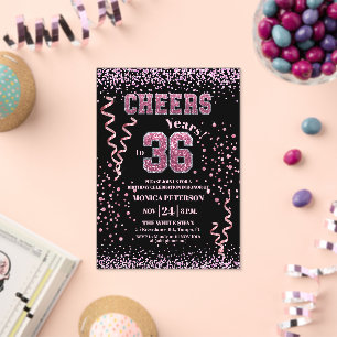 Invitations En Acrylique Fête d'anniversaire 36 ans Strass Rose Pailletés 