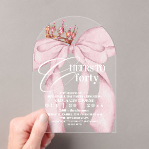 Invitations En Acrylique Fête d'anniversaire 40 ans Ruban Rose