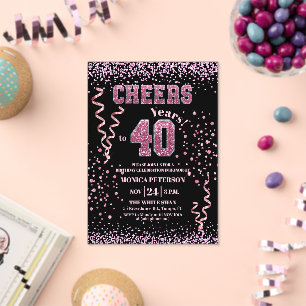 Invitations En Acrylique Fête d'anniversaire 40 ans Strass Rose Pailletés