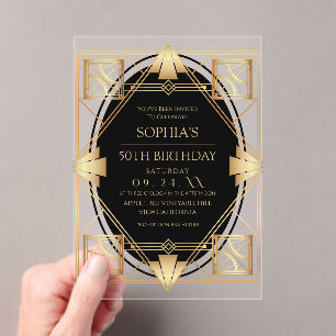 Invitations En Acrylique Fête d'anniversaire 50 ans Gatsby Art Déco