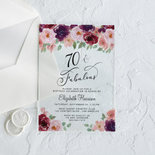 Invitations En Acrylique Fête d'anniversaire 70 ans Elegant Floral