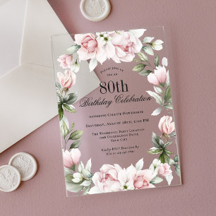 Invitations En Acrylique Fête d'anniversaire 80 ans Roses Roses Féminines