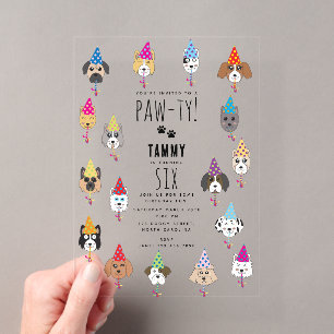Invitations En Acrylique Fête d'anniversaire adorable chiens