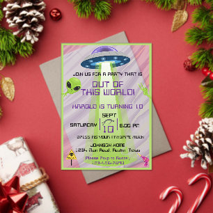 Invitations En Acrylique Fête d'anniversaire Alien hors de ce monde dans l'