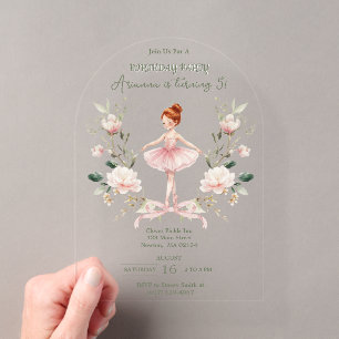 Invitations En Acrylique Fête d'anniversaire Ballerine aquarelle et nœud ro