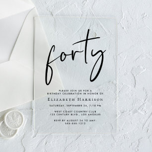 Invitations En Acrylique Fête d'anniversaire chic de 40 ans