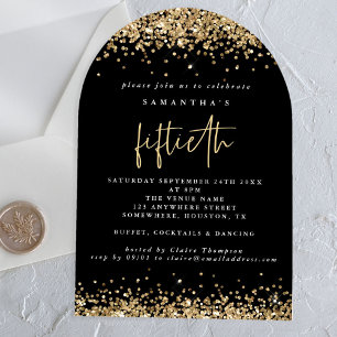 Invitations En Acrylique Fête d'anniversaire cinquantième noir avec bordure