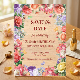 Invitations En Acrylique Fête d'anniversaire colorée florale 84 ans Enregis
