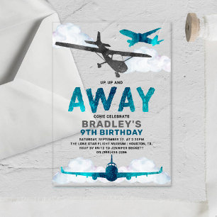 Invitations En Acrylique Fête d'anniversaire d'aviation en avion tous âges