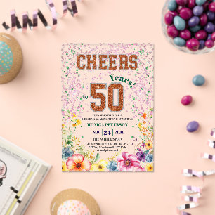 Invitations En Acrylique Fête d'anniversaire de 50 ans avec paillettes de f