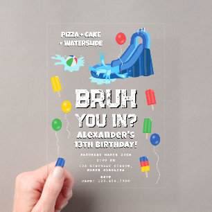 Invitations En Acrylique Fête d'anniversaire de Bruh Boy Teenager Toboggan