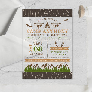Invitations En Acrylique Fête d'anniversaire de camping en plein air